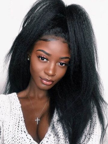 WoWEbony Blowout Natural Human Hair Kinky Straight Glueless 360 Lace Wigs With Pre plucked Pre bleached Hair Line 360KS04