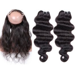 Malaysian Virgin Human Hair 360 Band Lace Frontal with 2 hair Bundles Body Wave 