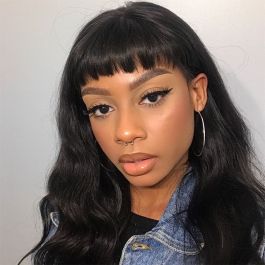  WoWEbony Indian Remy Hair Full Bangs Natural Straight Glueless Silk Top Non-Lace Wig[STNLW05]
