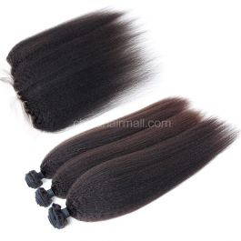 Brazilian virginhuman hair wefts and 13X4 Lace Frontal Kinky Straight 3+1 pieces a lot Hair Bundles 95g/pc [BVKSLF3+1]