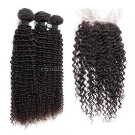 Brazilian virgin unprocessed human hair wefts and 4*4 Lace Closure Kinky Curly 3 +1 pieces a lot Hair Bundles 95g/pc [BVKC3+1]
