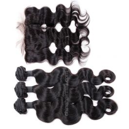 Peruvian virgin unprocessed human hair wefts and 13*4 Lace Frontal Body Wave 3+1 pieces a lot Natural Color Hair Bundles 95g/pc [PVBWLF3+1]