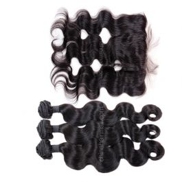 Brazilian virgin human hair wefts and 13X4 Lace Frontal Body Wave 3+1 pieces a lot Hair Bundles 95g/pc [BVBWLF3+1]