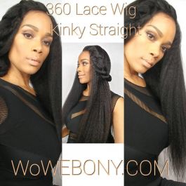 6 Inches Dee Part Pre-Plucked Kinky Straight 360 Lace Wigs 150% density, 100% Indian Remy Hair 360 Wig [N360KS01] 