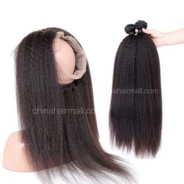 Malaysian Virgin Human Hair 360 Band Lace Frontal 22.5*4*2 Inch + 2 Bundles Kinky Straight 