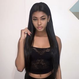 Stocked WoWEbony 18inches Indian Remy Hair Yaki Straight #1B Color Lace Front Wigs [Calla] 