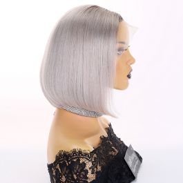 WoWEbony Luxury Human Hair Ombre Silver Gray Color Blunt Cut Bob Lace Wig [WOW26] 