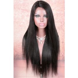In Stock Indian Remy Hair Yaki Straight Glueless Silk Part Lace Wig Middle Part, 20 Inches, 180% Hair Density, Natural Color [SPLW21] 
