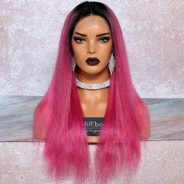 WowEbony Remy Hair Ombre Pink Hair Natural Straight Lace Front Wigs [OLFW11]