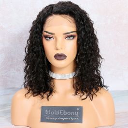 WowEbony  Deep Curl Bob Cut Lace Front Wigs, Indian Remy Hair, Silk Straight, 12 Inches, 150% Density[[IR4.5BOB2]