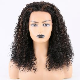Stocked WoWEbony 18inches Indian Remy Hair 15mm Curly #1B Highlight by #30 Color Lace Front Wigs [Daisy] 