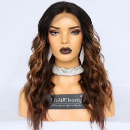 WoWEbony Human Hair Balayage Highlight Brown/Camel Color Hair Wavy Lace Front Wig [Kayla]