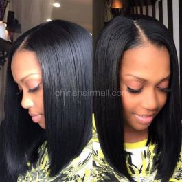 Glueless Full Lace Wigs Indian Remy Hair Bob Straight Middle Part 