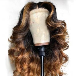  WowEbony Celebrity Style Highlight and Ombre Color Indian Remy Hair New Picture Wave Lace Front Wigs [Rossie]