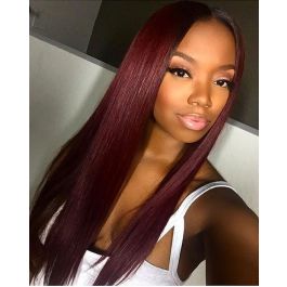 WoWEbony Indian Remy Hair Straight Dark Roots Burgundy Color Pre-plucked Clear HD Lace Front Wig [Kathy] 