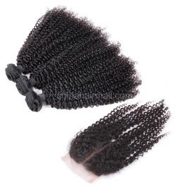 Brazilian virgin unprocessed human hair wefts and 4*4 Lace Closure Afro Kinky Curly 3 +1 pieces a lot Hair Bundles 95g/pc [BVAKC3+1]
