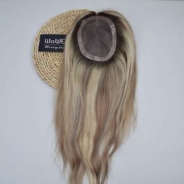  Luxury Brazilian Virgin Hair Brown/blonde Ombre Highlight Color 16inches 130% Density  5X6.5 Mono Mesh Human Hair Topper( need 50 working days to customi[WTP02]