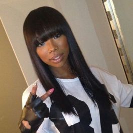 Glueless Full Lace Wigs Indian Remy Hair Yaki Straight Wigs With Bangs