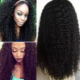 180% density Indian Remy Hair Pre-plucked Hairline 360 Lace Wigs Kinky Curl