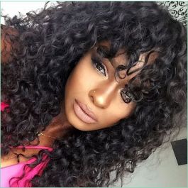 WoWEbony Indian Remy Hair Full Bangs Curly Glueless Silk Top Non-Lace Wig[STNLW11]