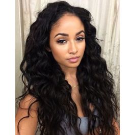  WowEbony 6 inches Deep Part Loose  Long Curls Lace Front Wigs Indian Remy Hair, 150% Density, Natural Color [DLFW05]