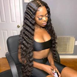 WowEbony Super Long Natural  Color Human Hair Deep Body Wave Lace Front Wigs[DLFW10]