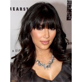 Kim Kardashian Inspired Lace Front Wigs Indian Remy Hair with Bang Natural Big Wave on Sale