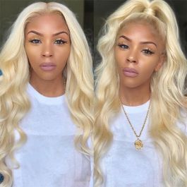 WoWEbony Chinese Virgin Human Hair Platinum Blonde #613 Color Full Lace Wigs[WOW09]