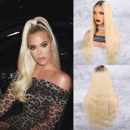 WoWEbony Indian Remy Real Hair Natural Straight Dark Roots Blonde Hair Lace Front Wig [N360BL01] 