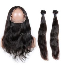 Malaysian Virgin Human Hair 360 Lace Frontal 22.5*4*2 Inch + 2 Bundles Natural Straight Natural 