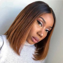Fast Shipping WoWEbony Blunt Cut Bob Ombre Color Preplucked Lace Wig[DLFWBOB08]