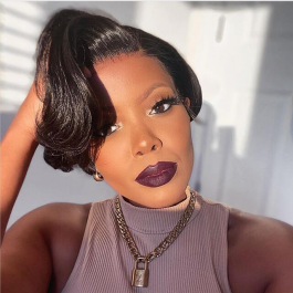 WoWEbony Human Hair Short Pixie Cut Remy Human Hair Glueless Lace Front Wigs [Curve14]