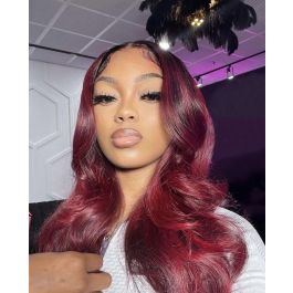 WoWEbony Remy Human Hair Ombre Red Color Wavy Style 360 Lace Wig or HD Lace Front Wig[WOW11]