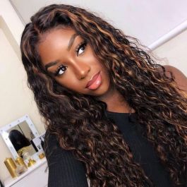  WoWEbony Indian Remy Highlight Color 3in1 Wet and Wavy Curly Clear HD Lace Front Wigs [Tasha]