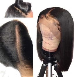  WoWEbony Indian Remy Hair Yaki Straight Blunt Bob Cut HD Lace Front Wigs [DLFWBOB03]