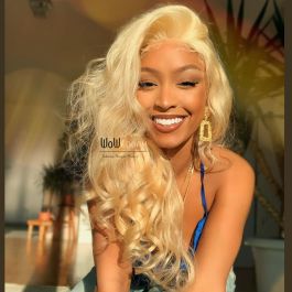 Stocked WoWEbony Human Hair Blonde #613 Color Glueless Lace Front Wigs [Miya]
