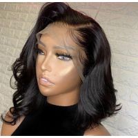  WoWEbony Human Hair Wavy Asymmetrical Bob Cut Well Pre-plucked Pre-bleached13x6 Lace Frontal Wig [Anthony01]