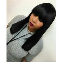 Indian Remy Hair Full Bangs Regular Yaki Glueless Silk Top Non-Lace Wigs