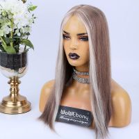 Samde Day Shipping Luxury Brazilian Virgin Hair Brown/ Ash Blonde Ombre Highlight Color 18inches 150% Density  7"X8" With 4"x4" Invisible HD Lace Human Hair Topper/Wiglet[WTP27]