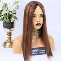 Samde Day Shipping Luxury Brazilian Virgin Hair Brown/blonde Ombre Highlight Color 18inches 150% Density  7X8 With 4x4 Silk Base Human Hair Topper/Wiglet[WTP26]