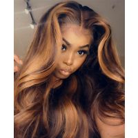  WoWEbony Indian Remy NC/27 brown/blonde Stripe Highlight Color Wave HD Lace Frontal Wigs [WOW16]