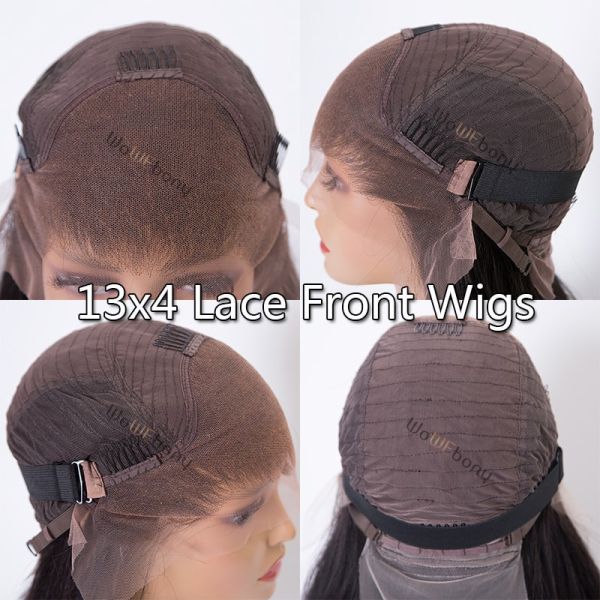 WowEbony Brazilian Virgin Human Hair Yaki Straight With Bangs Lace Front Wigs LFW093