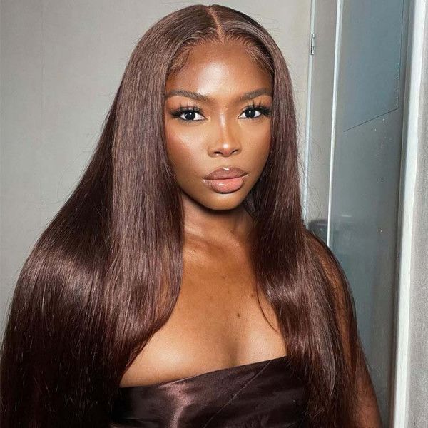 WoWEbony Super Long Style Chocolate Brown Color Human Hair Lace Front  Wigs[DLFW12]