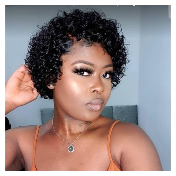 Ready To Ship WoWEbony Human Hair Natural Color Curly Short Pixie