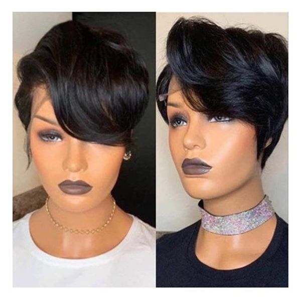 Pixie Cut Wigs WoWEbony Real Human Hair Right Side Part Straight Short Pixie Lace Front Wigs