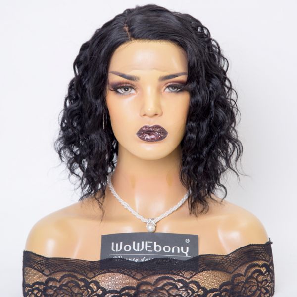Ready To Ship WoWEbony Human Hair Jet Black Color Deep Body Wave Blunt Cut Short Hair