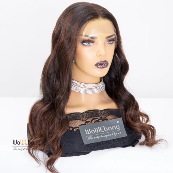 WoWEbony Indian Remy Real Human Hair Full Lace Wig Ombre Color Wavy Texture WOW28