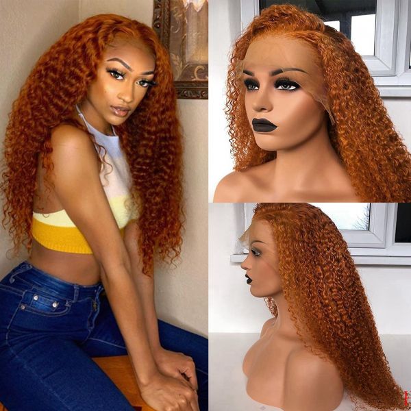Custom Made WowEbony Human Hair Blonde Ginger Color Glueless Lace Front Wigs Ginger