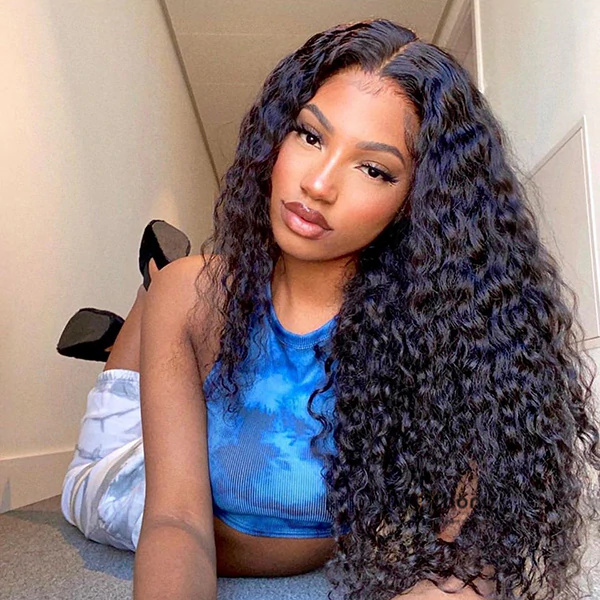 $80.00----Deep Wave Curly Human Hair Lace Front Wig 16inch http