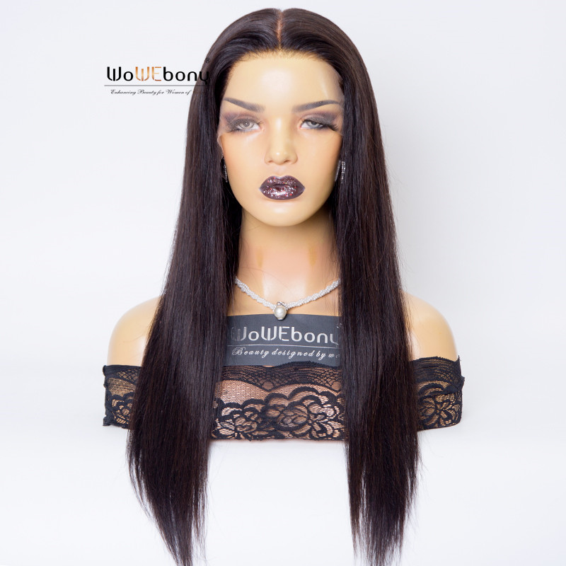 WoWEbony Well Pre Plucked Pre Bleached Tiny Knots Peruvian Virgin Human  Hair Silky Straight Lace Front Wigs [DLFW13]